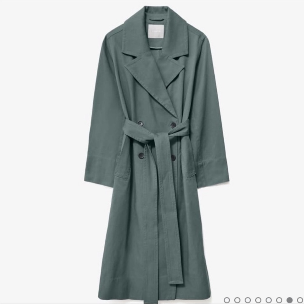 EVERLANE The Gathered Drape Trench Long in Dark Green Balsam Size Medium NEW